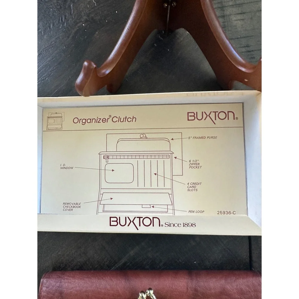 Vintage Buxton Brown Leather Organizer Clutch Wallet Checkbook Kiss Lock 25936-C